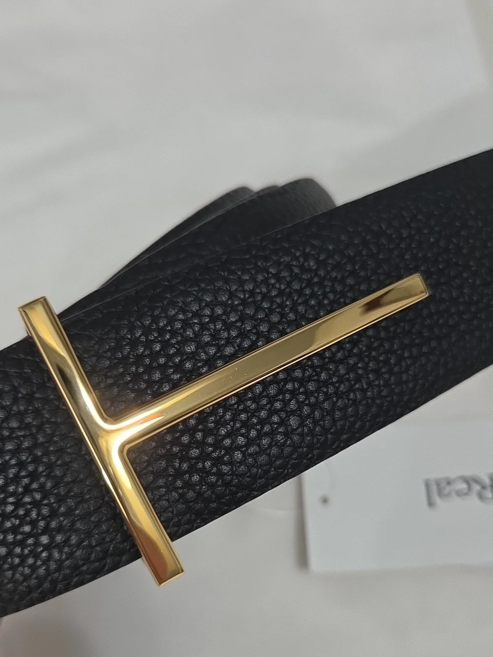 Tom Ford Black Leather Belt Gold T Accent Buckle
